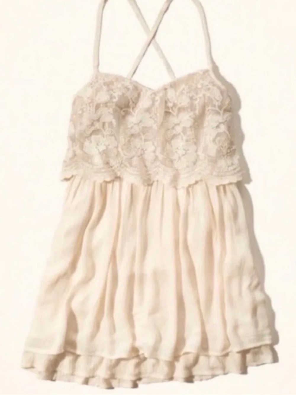 Hollister Ivory Sequin Embellished Floral Embroidery Mini Dress Beachy Coastal L